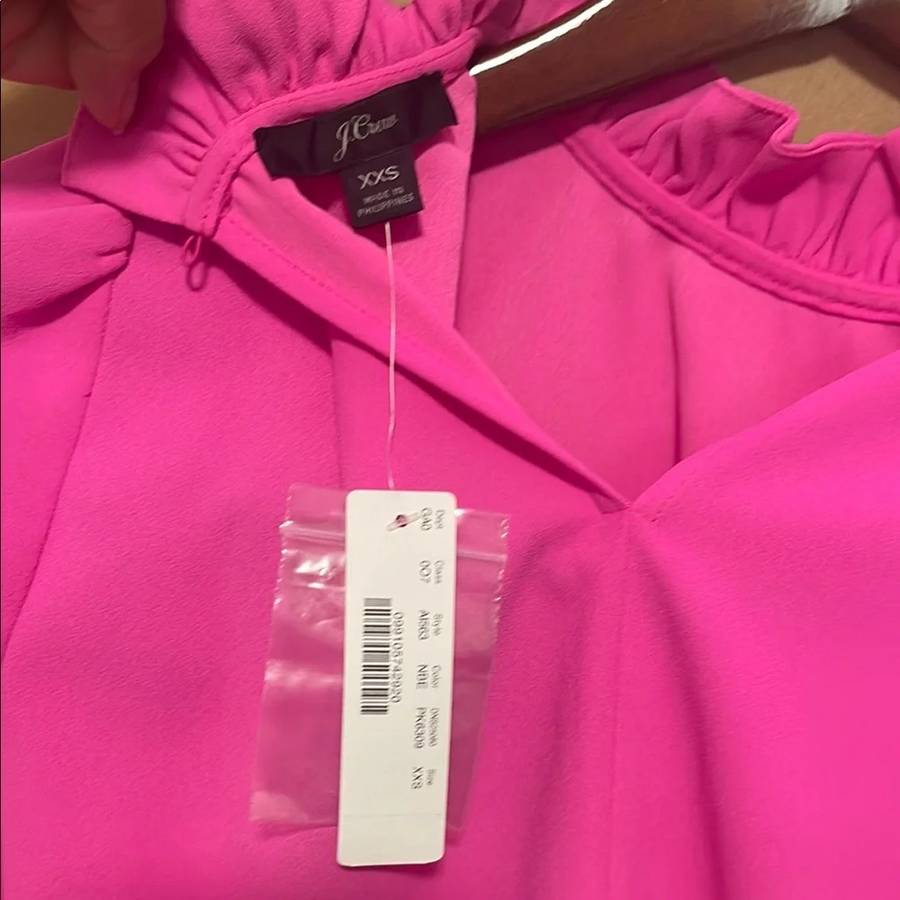 J. Crew XXS‎ Hot Pink Blouse with Puff Sleeves and Mandarin Collar